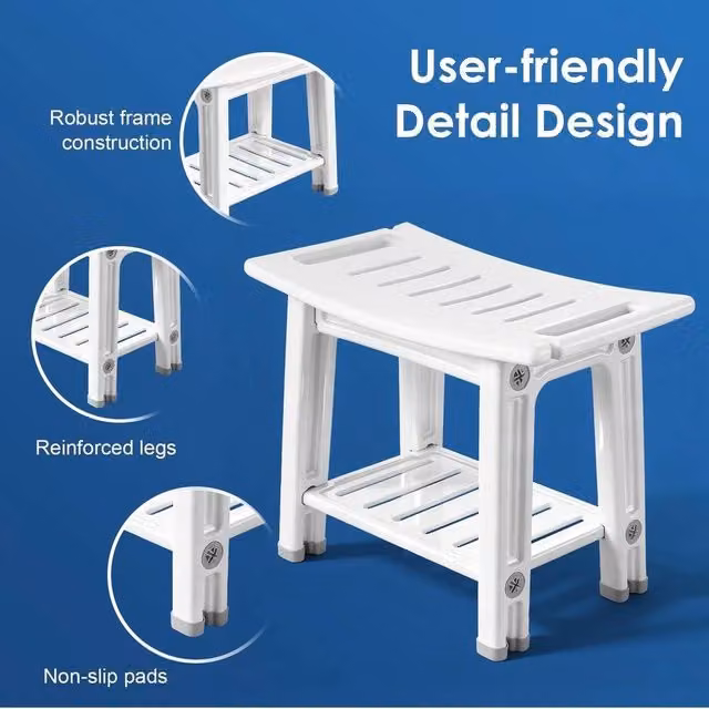 EONLION Portable White Plastic Shower Stool and Bathroom Bath Chair – 1