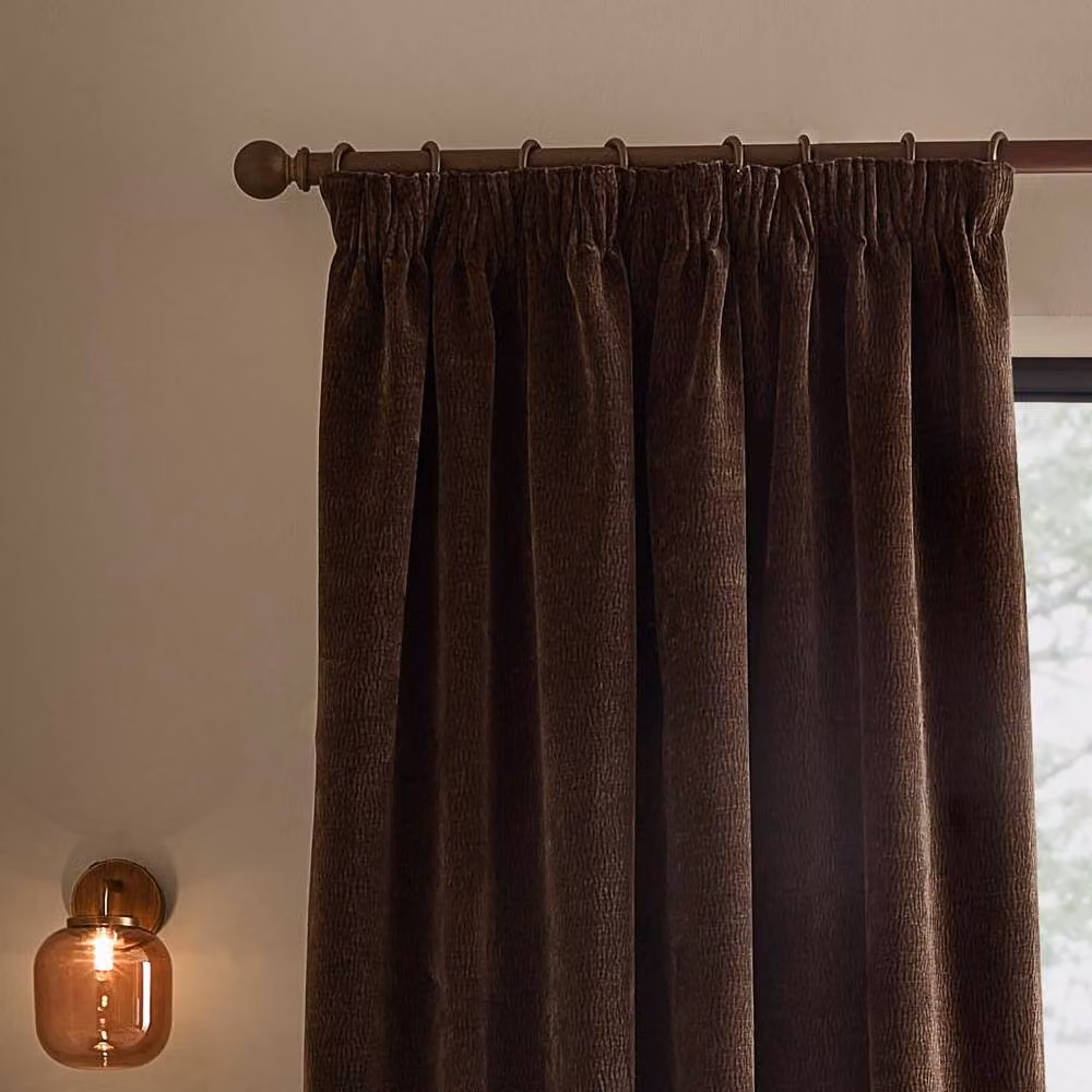 Yard Heath Brown Washed Velvet Fully Lined Pencil Pleat Curtain Pair, Width: 168 cm, Drop: 229 cm – 3