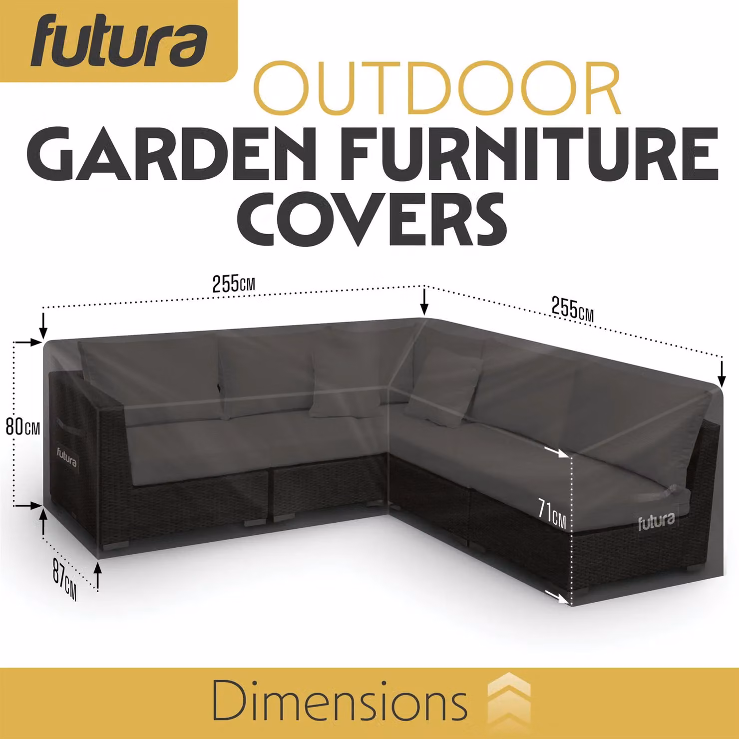 Futura Premium 600D V-Shaped Waterproof Garden Furniture Cover in Black, W/D/H: 255 x 210 x 80 cm – 2