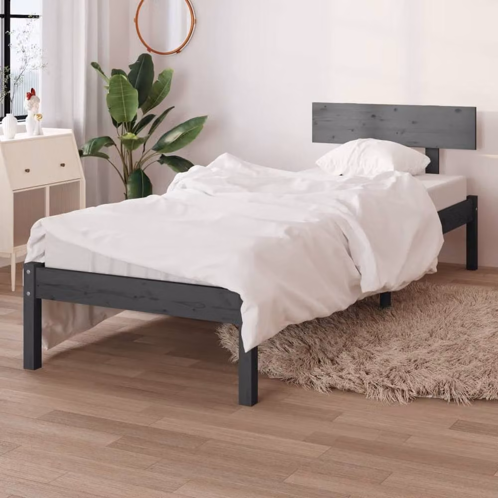 Berkfield Home Single Bed Frame in Grey Solid Pine, W: 90 cm, L: 190 cm – 2