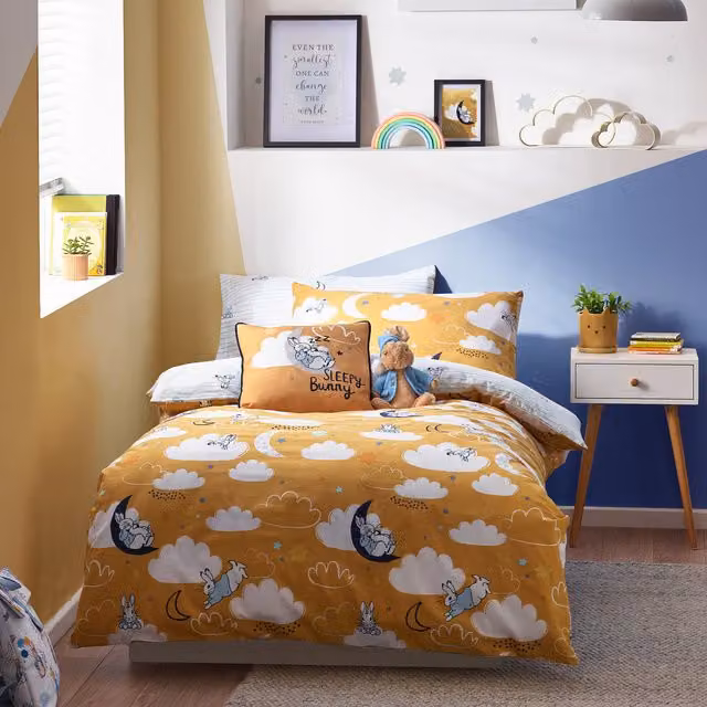 Peter Rabbit Sleepy Head Reversible Duvet Cover Set, Yellow, W/D/H: 90 x 200 cm
