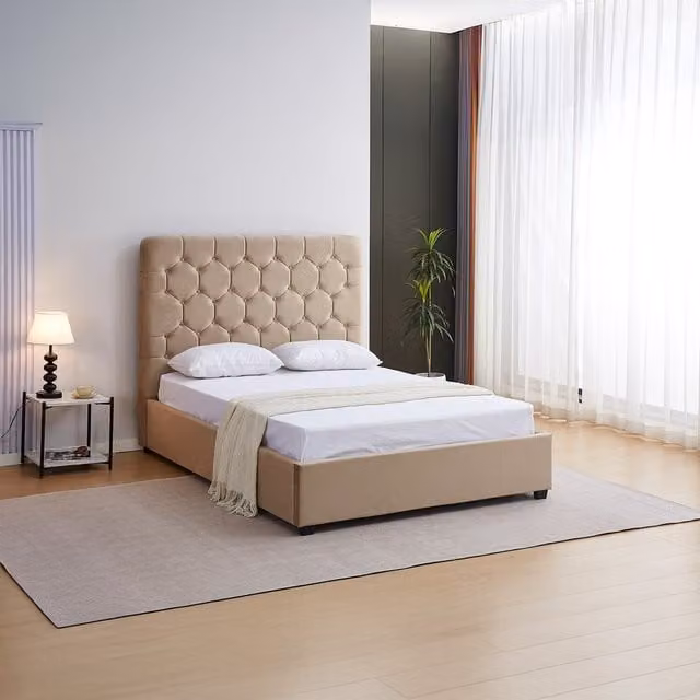 Seconique Madison Double Bed in Grey Velvet Upholstered Frame, W/D/H: 140 x 200 cm