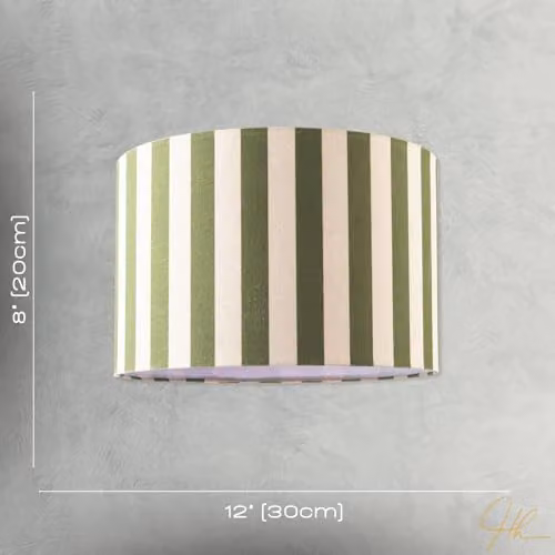 Happy Homewares Modern Green and Beige Linen Striped Cylinder Drum Lamp Shade with Fabric Inner Lining, W/D/H: 30 x 30 x 20 cm – 4