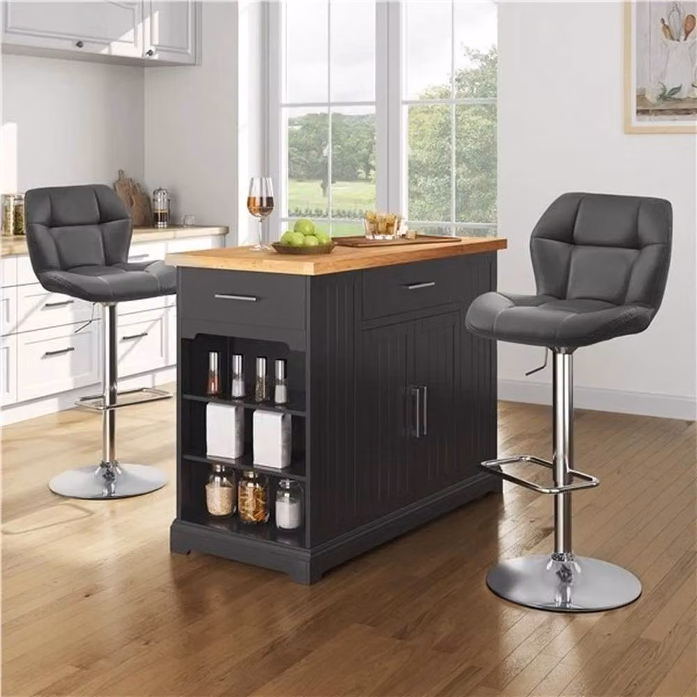 KORVIXA Height Adjustable Swivel Bar Stool in Dark Grey Faux Leather – 4