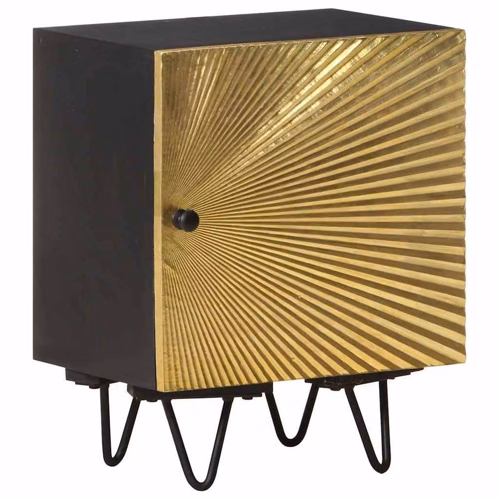 Berkfield Home Beautiful Bedside Cabinet in Black Solid Mango Wood with Brass Front, W/D/H: 40 x 30 x 50 cm – 1