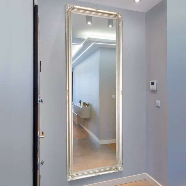 MirrorOutlet Large Shabby Chic Ornate Wall Mirror in Silver and Grey, H 198 cm x W 75 cm