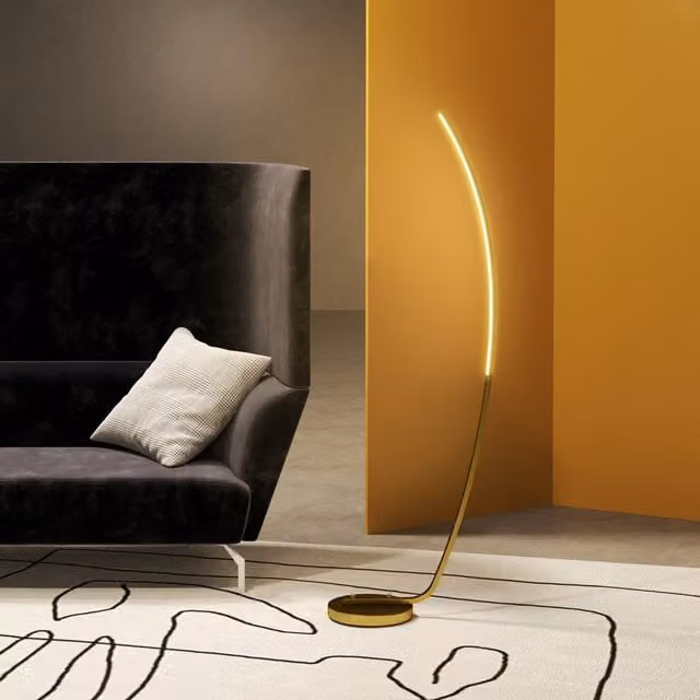 HOMCOM Modern Dimmable LED Arc Floor Lamp in Gold/Brass