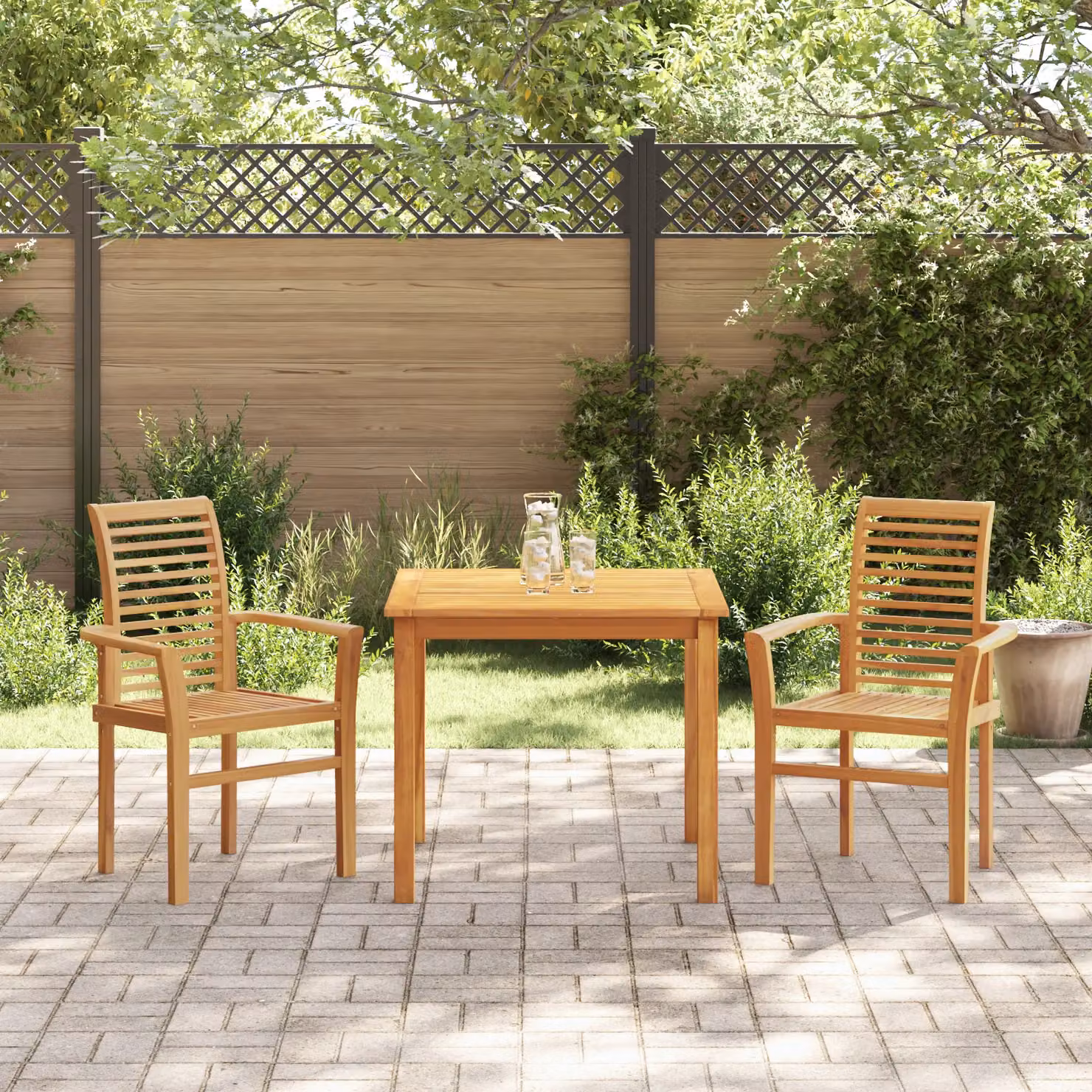 Berkfield Home Set of 2 Stacking Garden Chairs in Brown Solid Teak Wood – 3