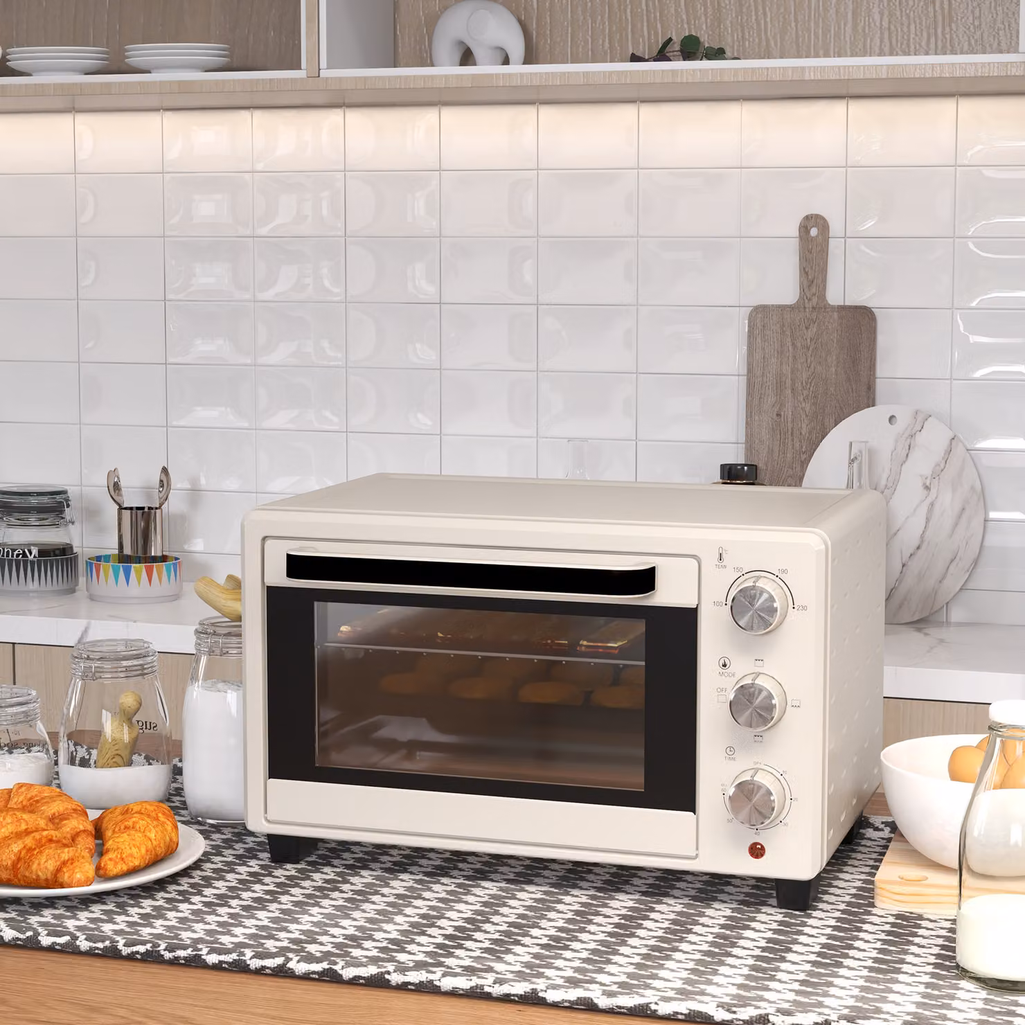 HOMCOM 21L Mini Countertop Electric Oven and Grill in Beige, 1400W with Timer and Adjustable Temperature – 2