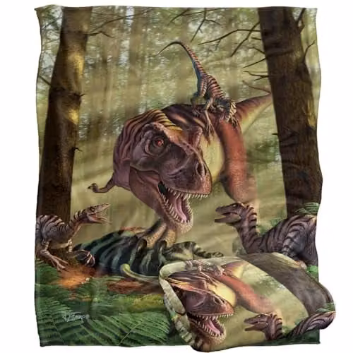 JQ Licensing Jlo T-Rex and Raptor Dinosaur Fight Super Soft Microfibre Throw Blanket, Multicolour, W: 152 cm, D: 127 cm