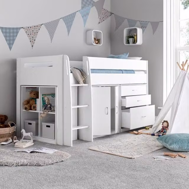 Bedmaster Lacy White Mid Sleeper Childrens Bed with Storage Drawers