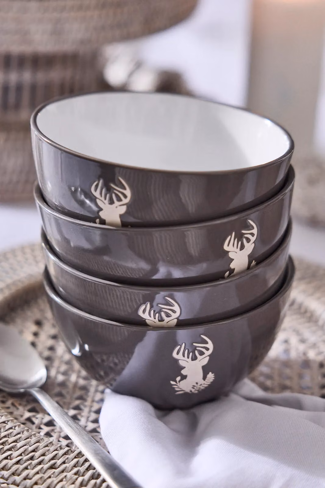 Dibor Set of 6 Grey Stag Stoneware Soup Bowls, Diameter: 14.5 cm – 2