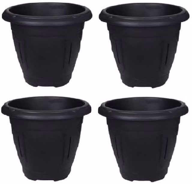 Whitefurze Black Round Venetian Decorative Plastic Garden Flower Planter, Diameter: 24 cm