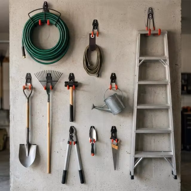Harbour Housewares 12 Piece Heavy Duty Wall Mounted Garage Hook Set in Black and Orange