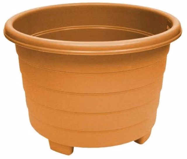 Grosvenor Round Plastic Planter Pot in Brown and Orange, Height: 39.0 cm