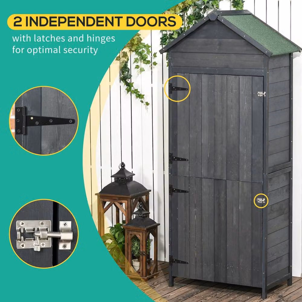 STILVORA Grey Wooden Tall Cabinet with Double Doors and Shelving, H 188 x W 73.5 x D 42 cm – 5