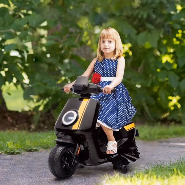 AIYAPLAY 6V Kids Electric Motorbike with Headlights and Music, Black