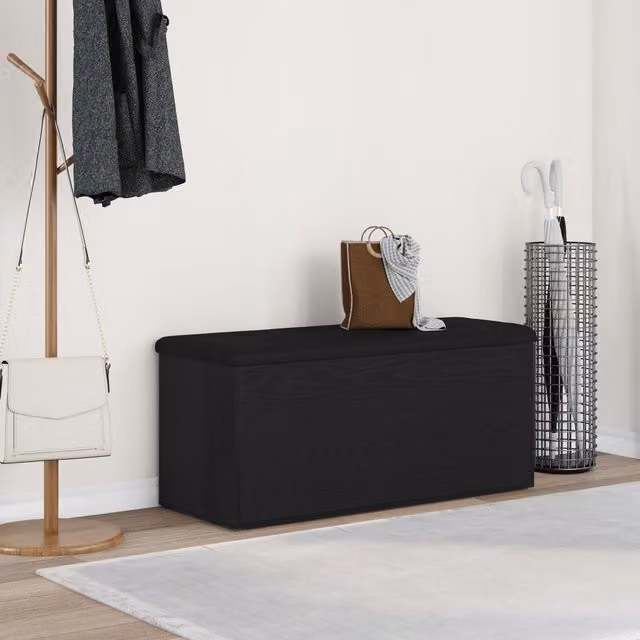 Berkfield Home Storage Bench in Black Oak with Synthetic Leather, W/D/H: 100 x 40 x 45 cm