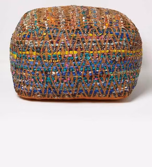 Homescapes Chindi Design Bean Filled Pouffe, Multicolour, W: 60 cm, D: 60 cm, H: 30 cm