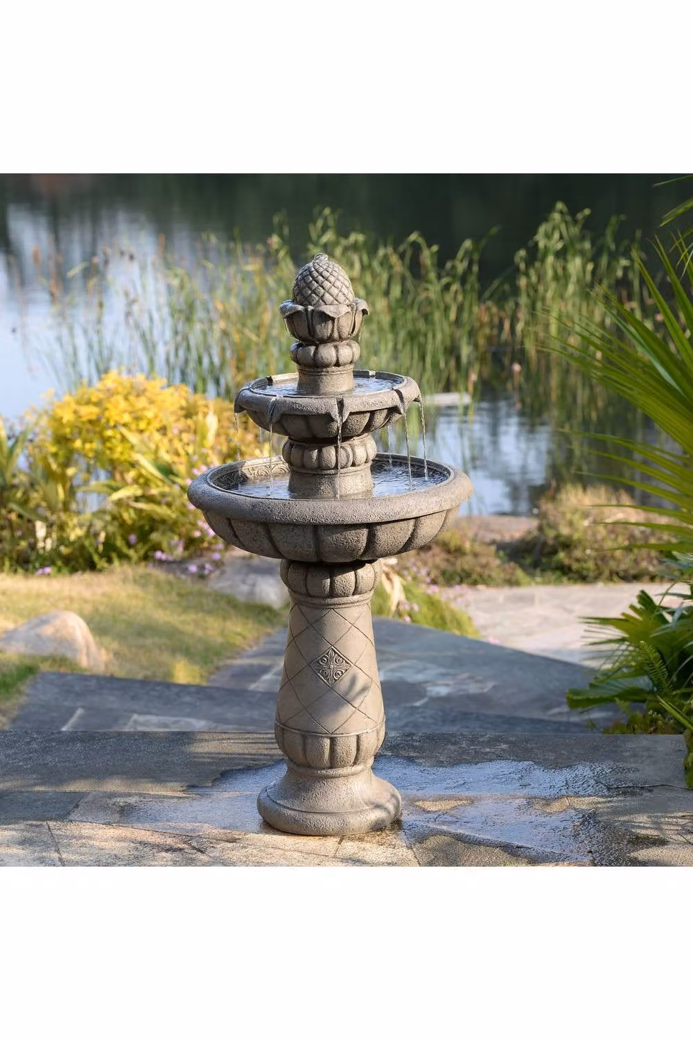 Teamson Home Two-Tier Cascade Birdbath Outdoor Garden Fountain, Grey, Height: 99 cm – 6