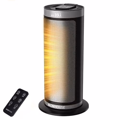 MONHOUSE 2000W Energy Efficient PTC Ceramic Portable Fan Heater with Remote Control and 12H Timer, Grey – 2