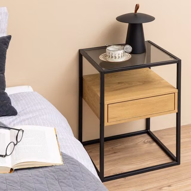 Furniture To Go Modern Black and Brown Bedside Table