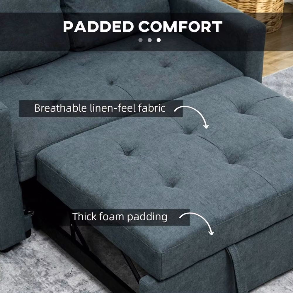 STILVORA 3-in-1 Modern Grey Fabric Sofa Bed with Pull-Out Frame, Solid Wood Frame and Scatter Cushions – 6