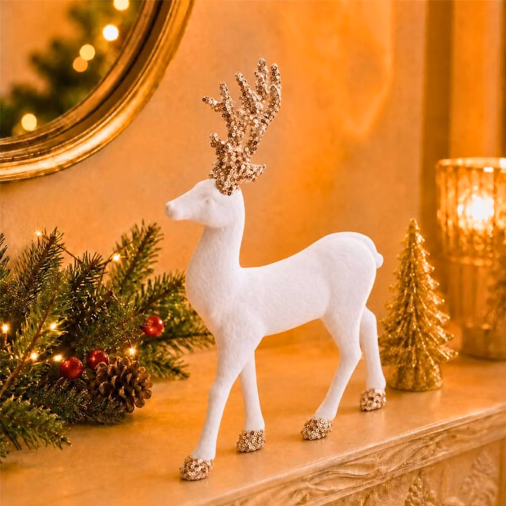 Shatchi White Velvet Deer Christmas Reindeer Tabletop Ornament, Height: 35 cm – 2