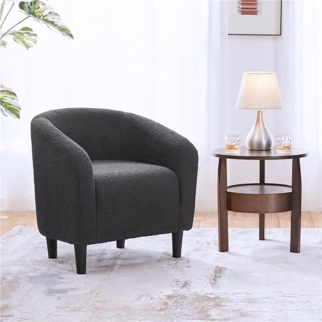 Yaheetech Modern Black Bouclé Fabric Upholstered Tub Armchair with Foam Padding