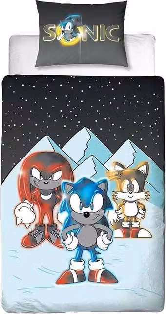 Sonic the Hedgehog Reversible Duvet Set and Pillowcase, Multicolour, W/H: 90 x 190 cm