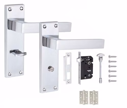 Golden Grace Straight Delta Bathroom Door Handle and Lock Set in Chrome Silver