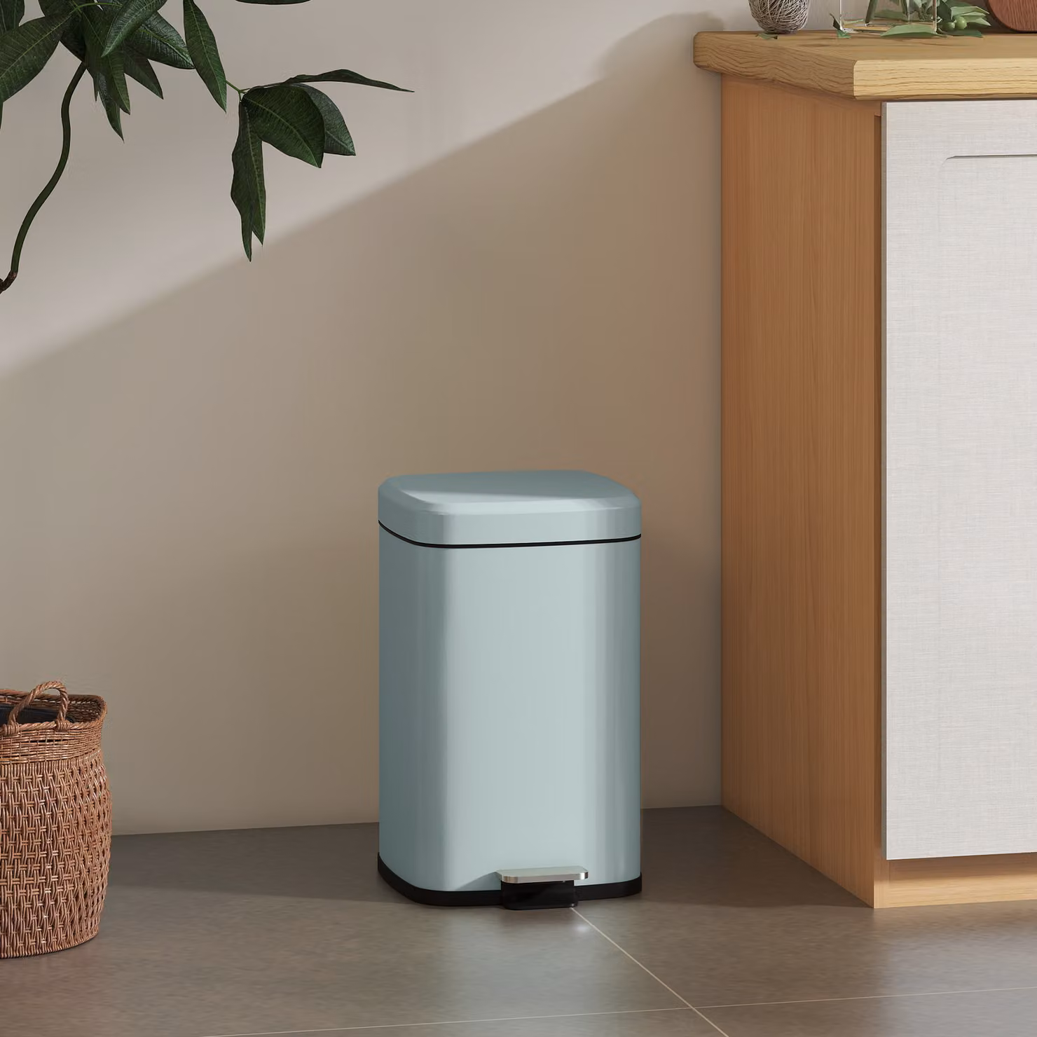 HOMCOM 20L Modern Boxy Metal Kitchen Pedal Bin with Soft-Close Lid and Removable Inner Bucket, Light Green – 2