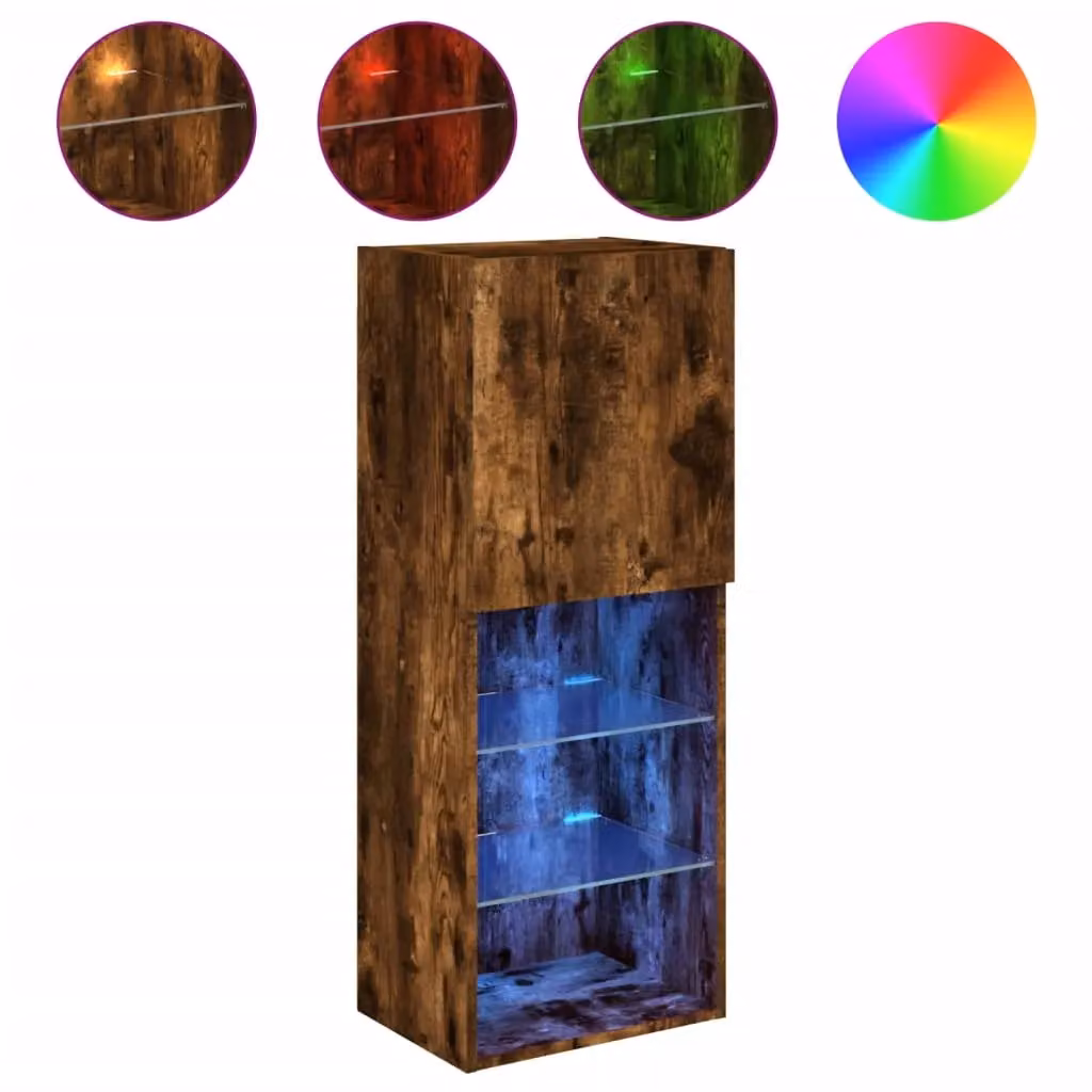 Berkfield Home Modern TV Cabinet with LED Lights in Smoked Oak Brown, W/D/H: 40.5 x 30 x 102 cm – 2