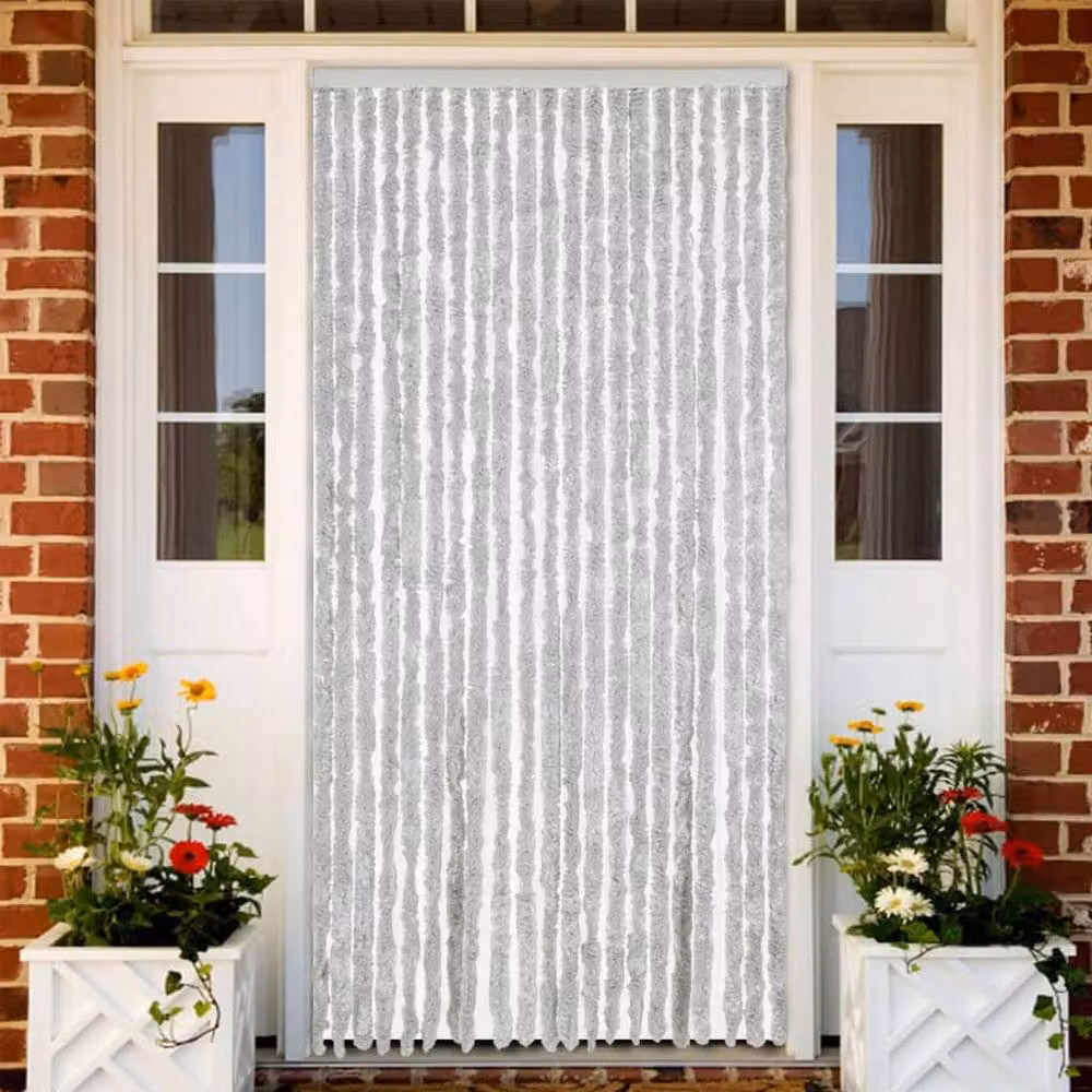 Berkfield Home Grey Chenille Fly Curtain, W: 90 cm, H: 220 cm – 2