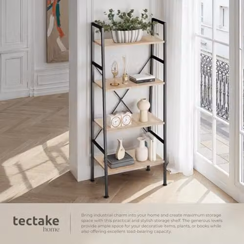 tectake Newcastle 4-Tier Ladder Shelf in Brown, W/D/H: 57.5 x 35.5 x 139.0 cm – 3