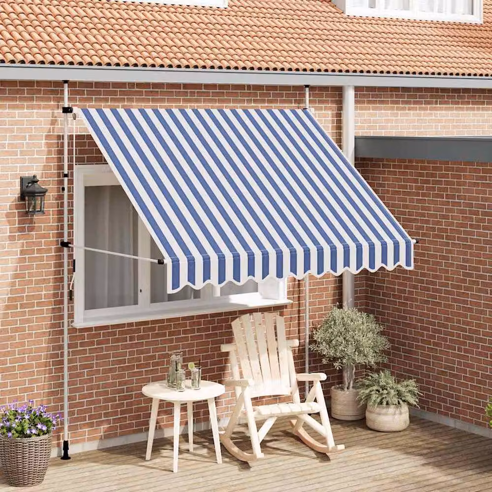 Berkfield Home Manual Retractable Folding Arm Awning with Blue and White Stripes, W: 250 cm, D: 120 cm – 2