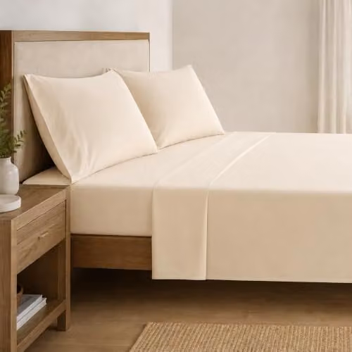 Portfolio Home Percale Polycotton Easy Care King Flat Sheet in White or Beige, W/D/H: 180 x 200 cm
