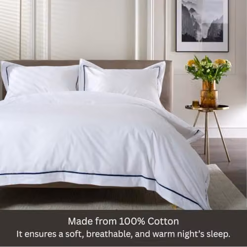 The Lyndon Company Hampstead 200 Thread Count 100% Cotton Duvet Cover and Pillowcase Set in Blue, W/D/H: 200 x 220 cm and 140 x 200 cm – 5