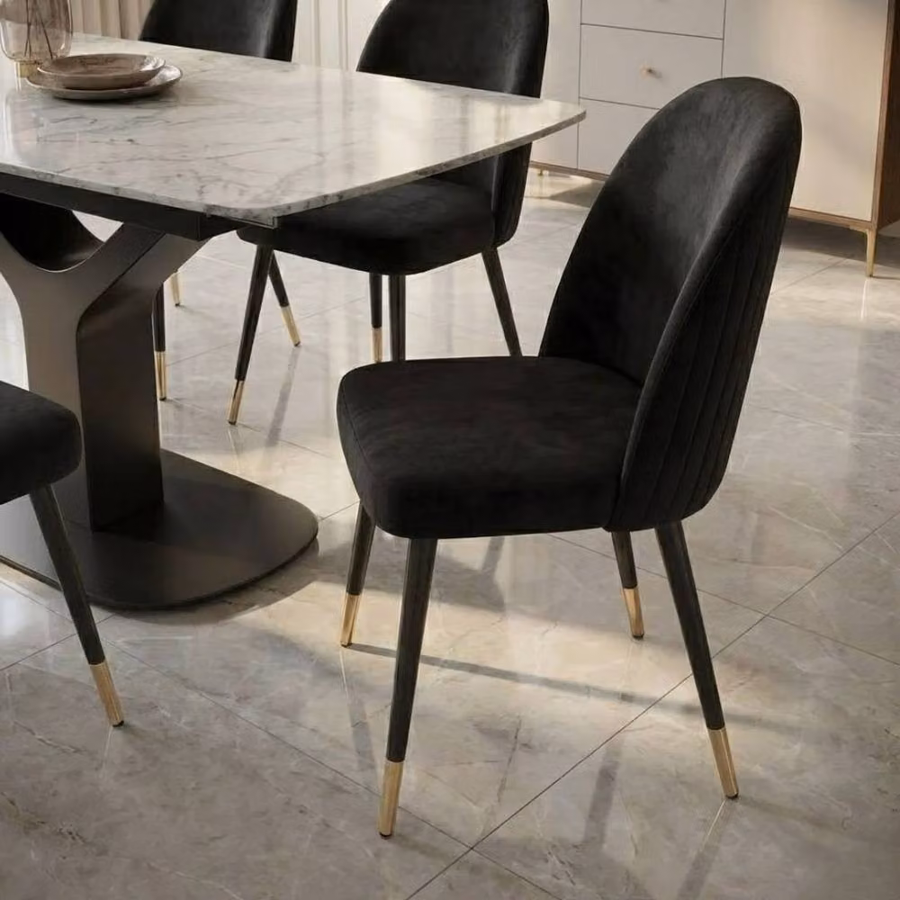 Home Luxe Interior Sapphire Extending Grey Quartz Dining Table and 6 Black Liza Chairs – 5