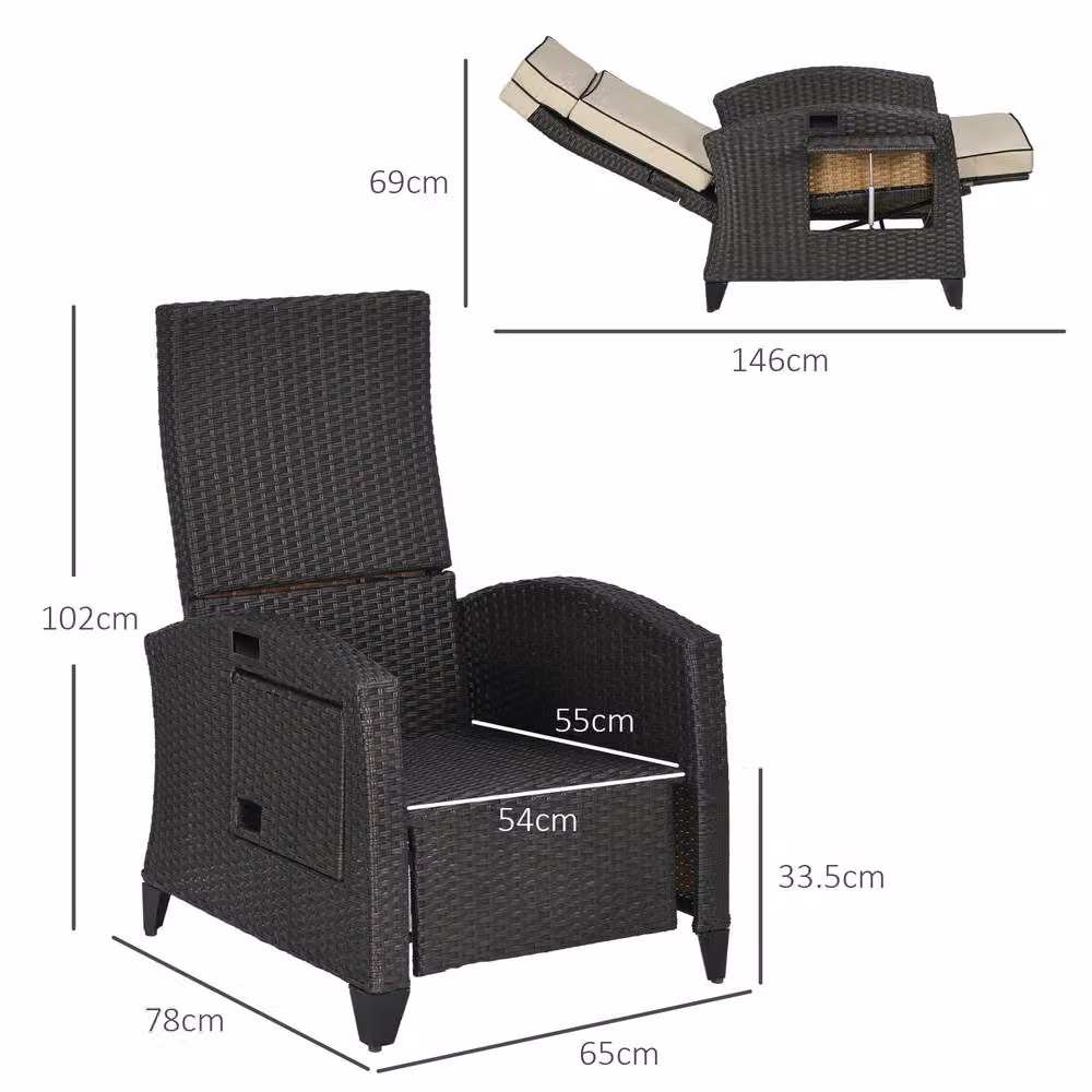 ERGOVEXA Outdoor Recliner Chair in Beige with Adjustable Headrest, Side Tray and Armrests – 2