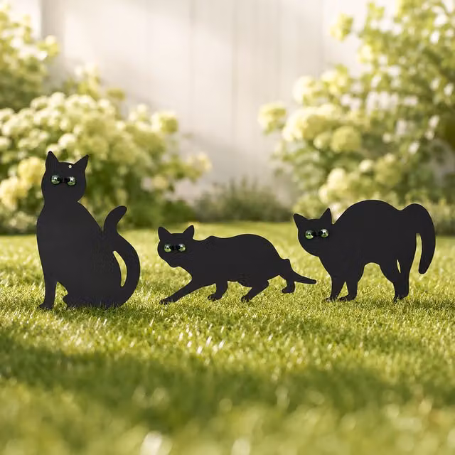 Marco Paul Set of 3 Black Cat Garden Bird Scarers with Reflective Eyes