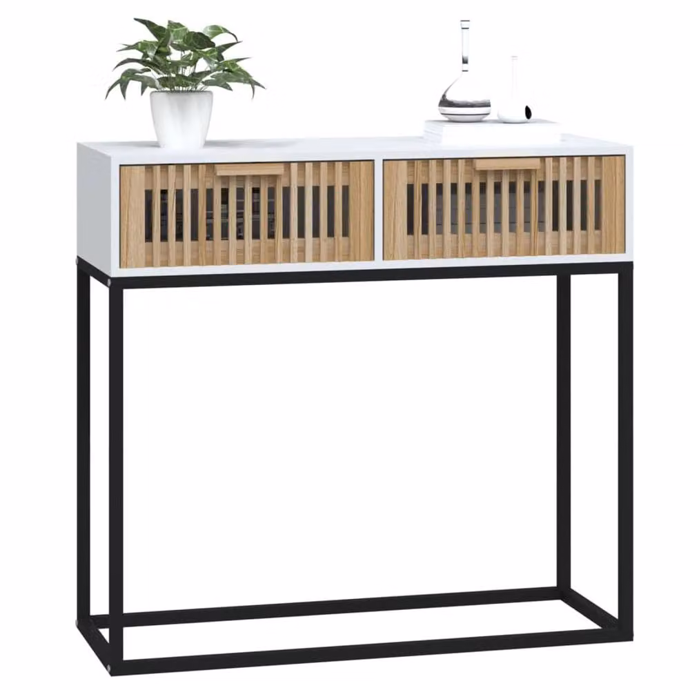 Berkfield Home White Console Table in Engineered Wood and Metal, W/D/H: 80 x 30 x 75 cm – 3