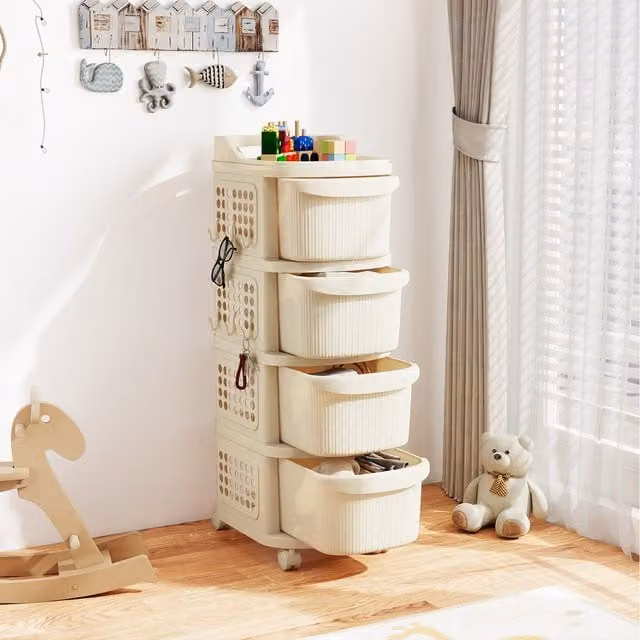 Costway Modern White Plastic Rolling Utility Cart with Castors, Height: 86 cm