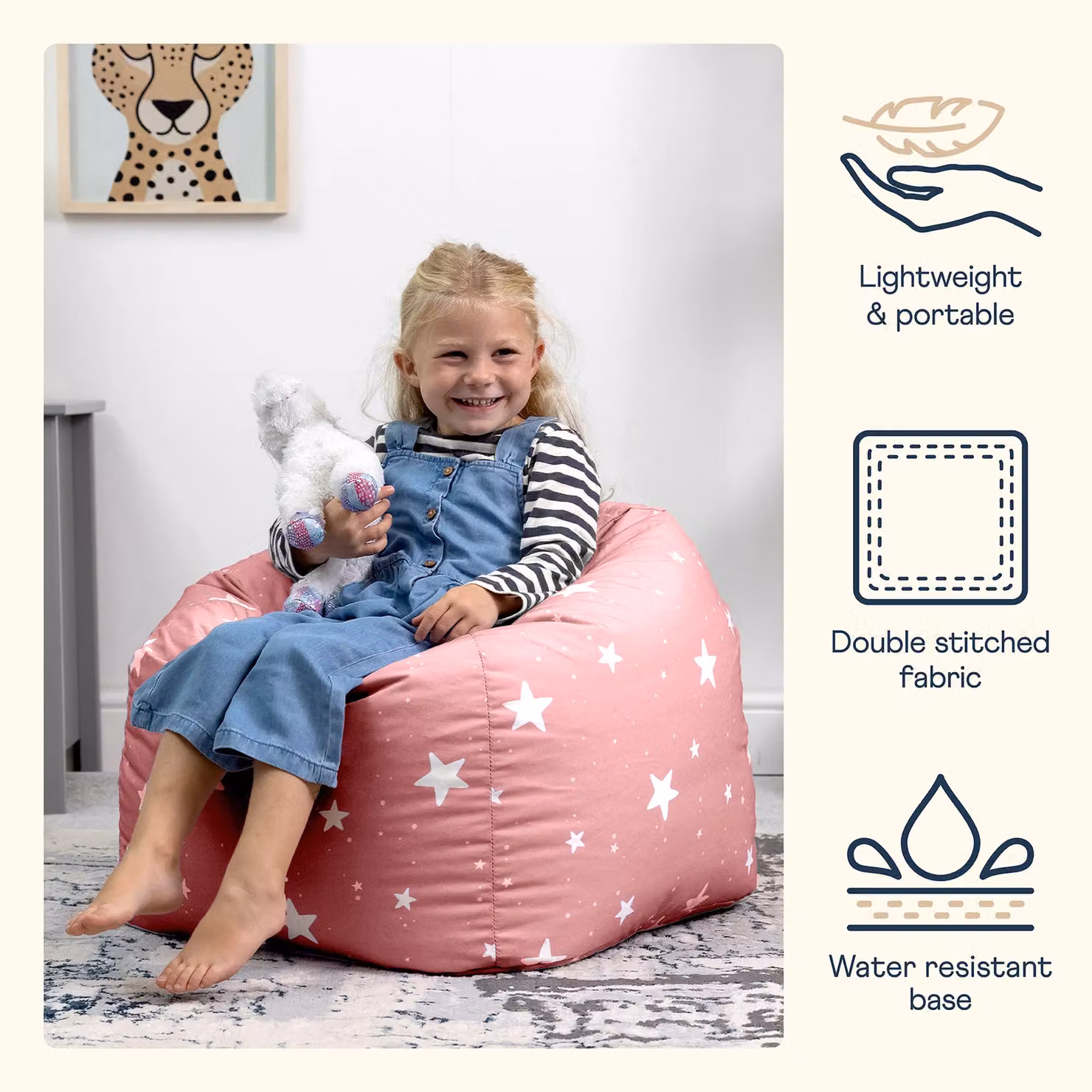 ICON Kids Starry Skies Bean Bag Chair in Pink and Grey with Water-Repellent Fabric – 2