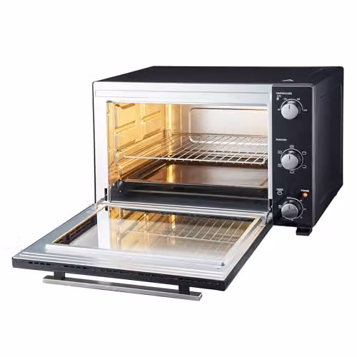Cooks Professional 48L Mini Oven, Electric Multi-Function Countertop Cooker with Steam Assist in Black and Silver – 4