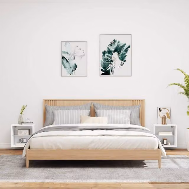 Berkfield Home Modern Wall-Mounted Bedside Cabinets with Integrated LED Lighting and Glass Doors, White, Set of 2, W/D/H: 40.0 x 28.5 x 28.5 cm – 1