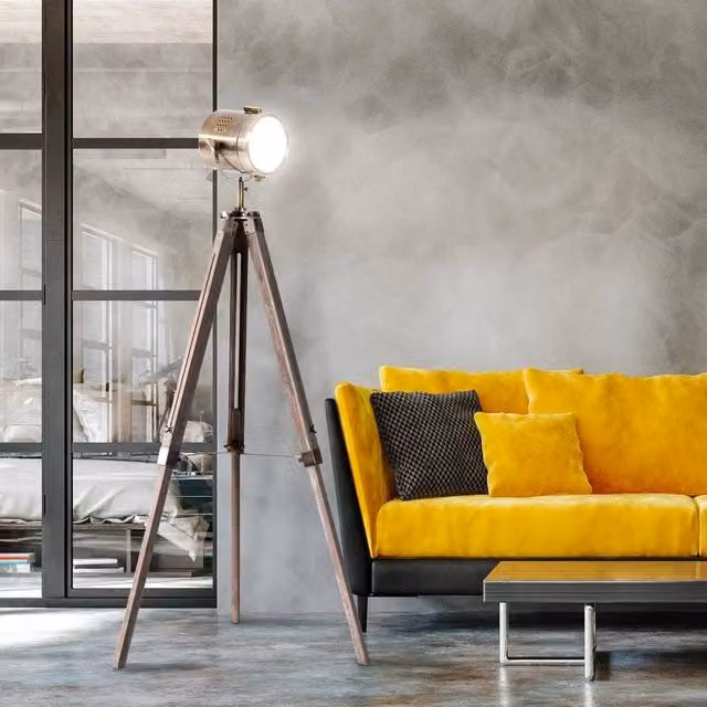 EONLION Industrial Wood and Metal Tripod Floor Lamp in Bronze, Height Adjustable