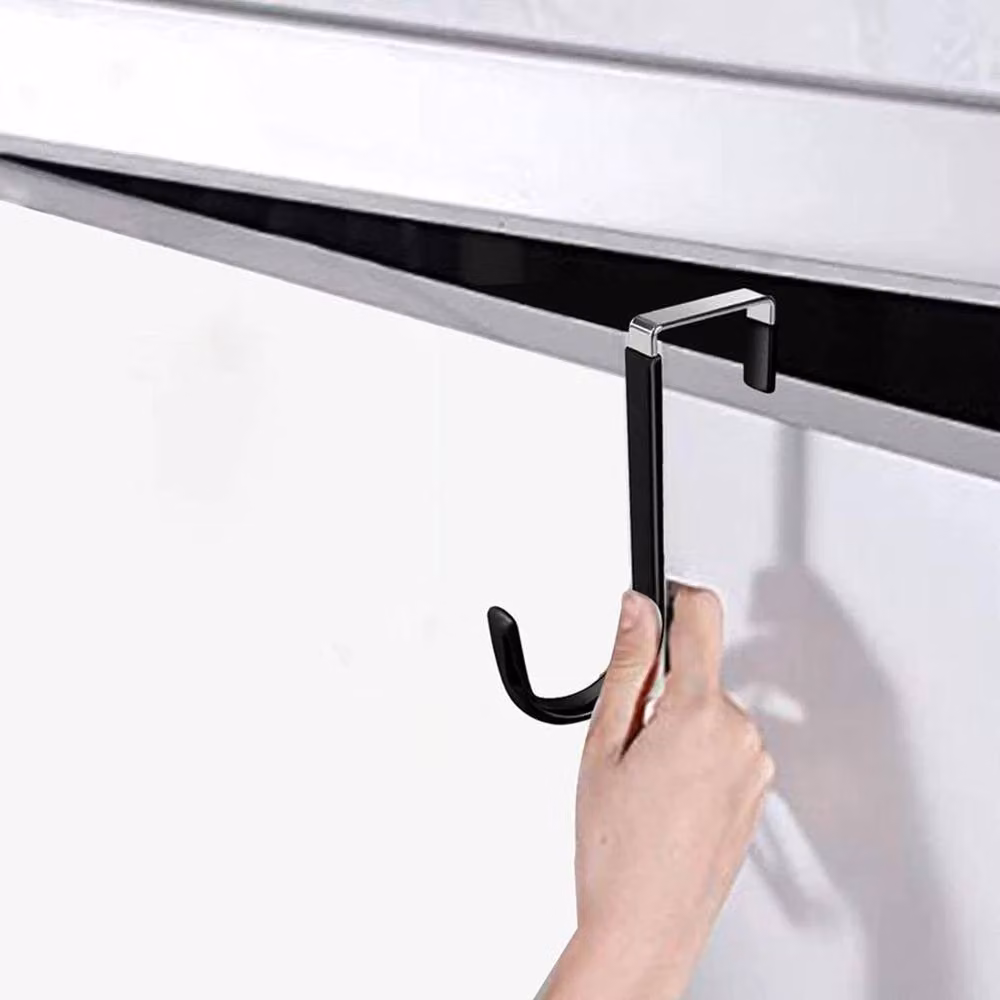 VOGREX 8 Pack Black Stainless Steel Over Door Single Hooks for Towels and Coats – 2