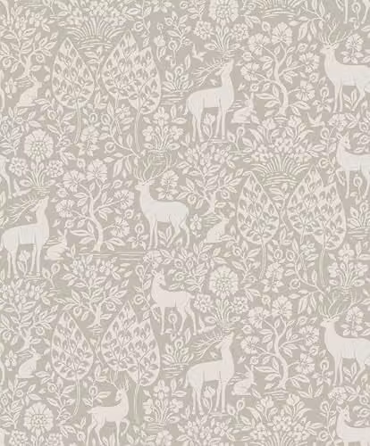 Holden Decor Deer Woods Taupe Wallpaper with Beige Nature and Wildlife Scene, Washable Paper Roll