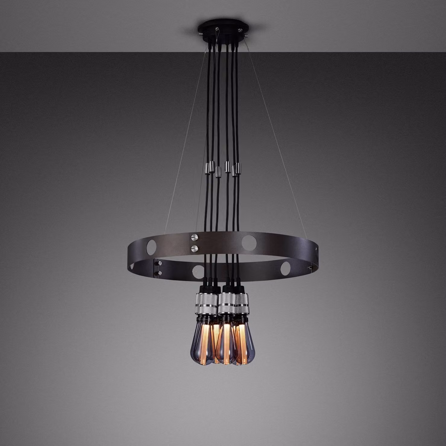 Buster + Punch Hero Light Suspended LED Chandelier in Grey and Black with Transparent Glass
